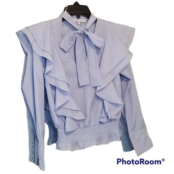English Factory Tops - English Factory Ruffle Smocked Bowtie Blouse, Size XS